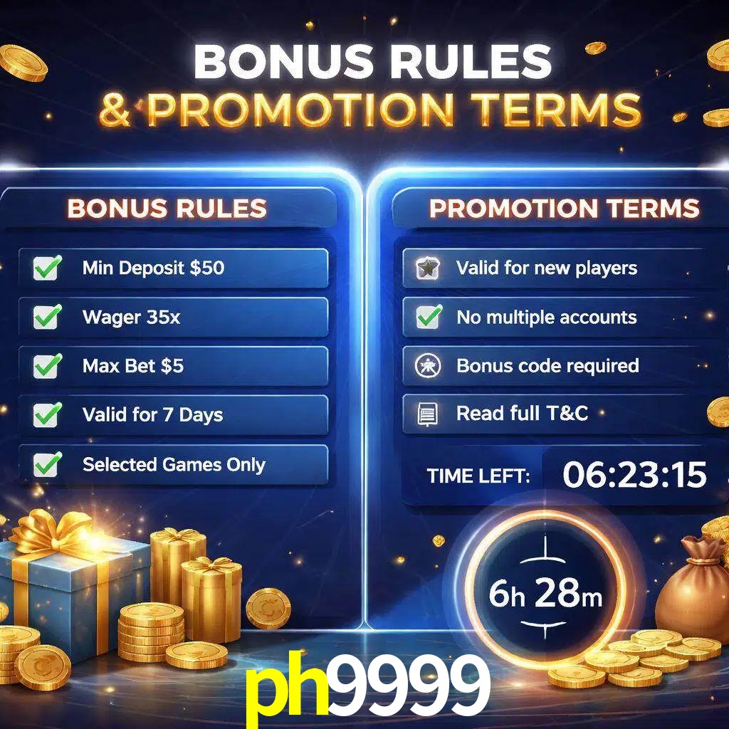 Reglas de promoción ph9999 y condiciones de bonos explicadas visualmente