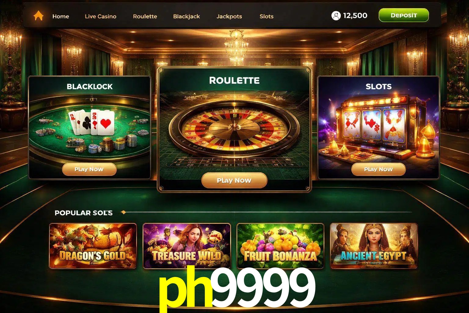Vista de la plataforma ph9999 Casino mostrando categorías organizadas de juegos en línea